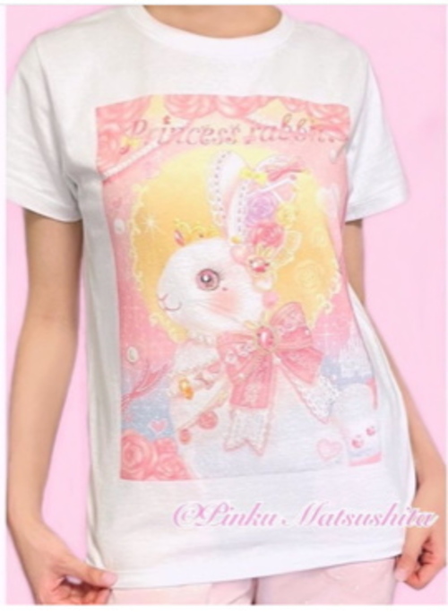 [人間用] イラストレーター松下ぴんくグッズ「お姫様の為の素敵な装い(Princess rabbit柄)」Tシャツ