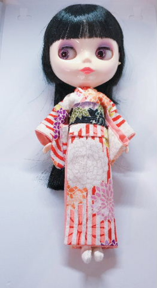 [1/6Doll・ネオブライス用] Blythe etsuko. 「着物set（縦縞・赤白）kimono-4」☆ネコポス可