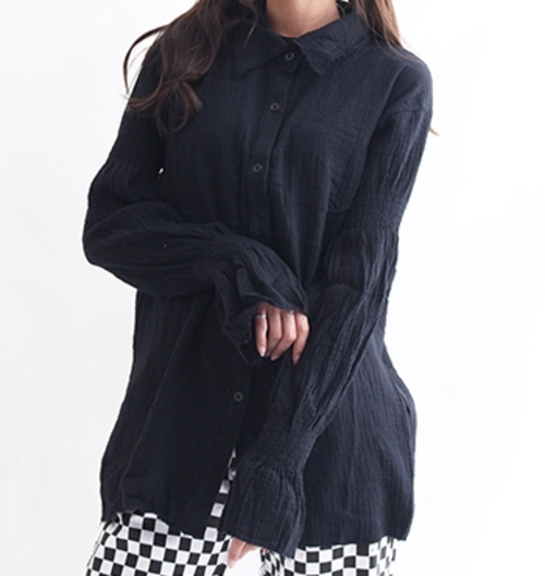 【DrugHoney】ガーゼ生地袖デザイン長袖ブラウス